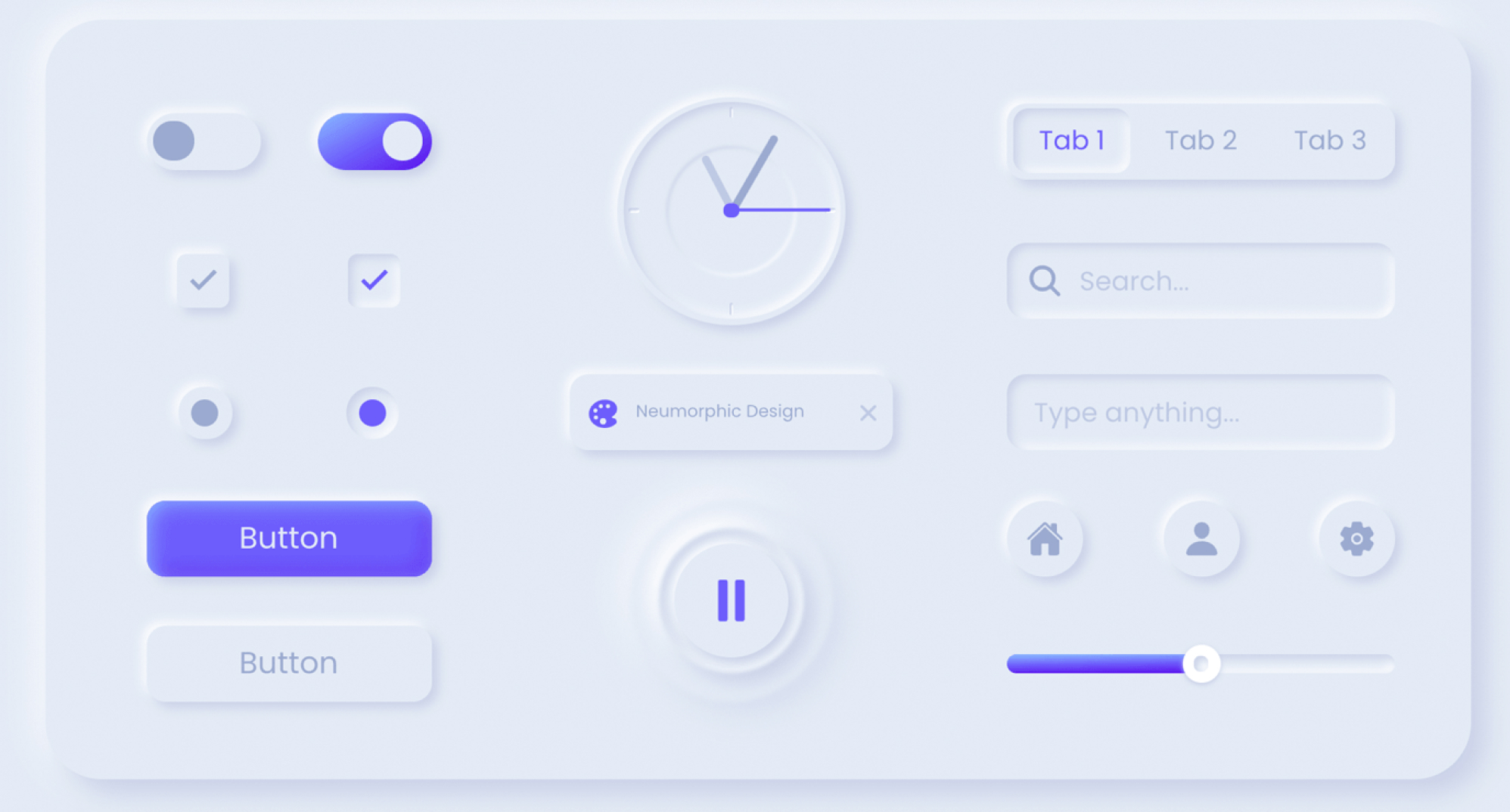 An image showing different affordances in design such as buttons, dials, tabs, sliders and toggles to show different clickable design elements